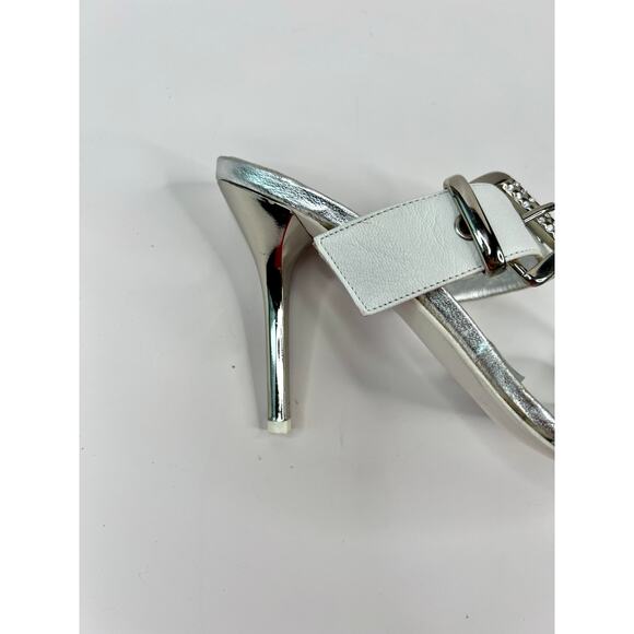 Romanelli Collezioni Size 9.5 Strap White Sandal w/Silver Heel Rhinestone Buckle - Picture 10 of 12
